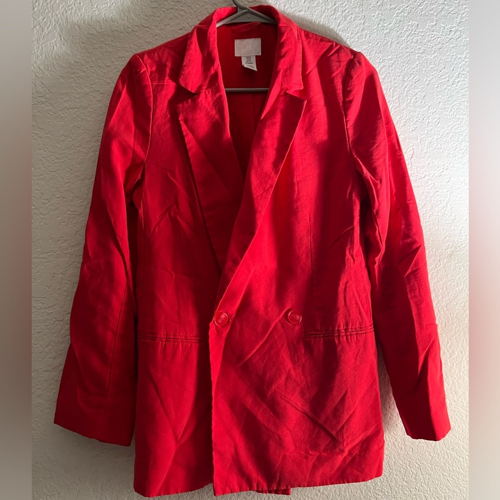 H&M Women's Redish Orange Double-Breasted Blazer